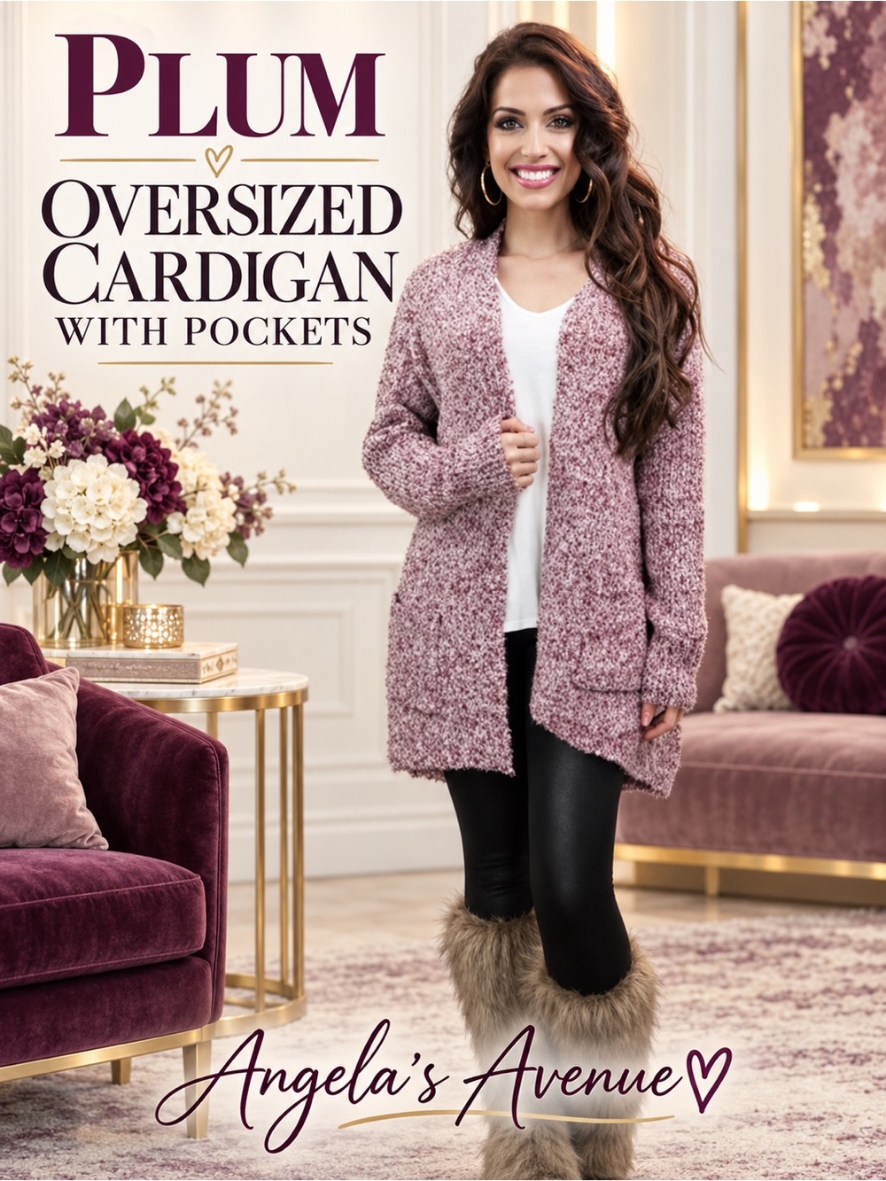 Plum Oversized Cardigan Sweater NEW